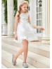 Beaded Ivory Lace Tulle Layered Flower Girl Dress With Horsehair Hem